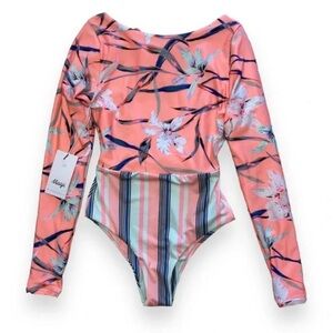 Maaji Pink Floral Long Sleeve One Piece Swimsuit